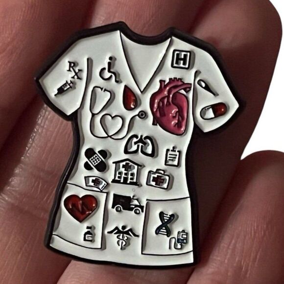 Nurse Medical Healthcare Worker White Coat Enamel Pin - Picture 1 of 6